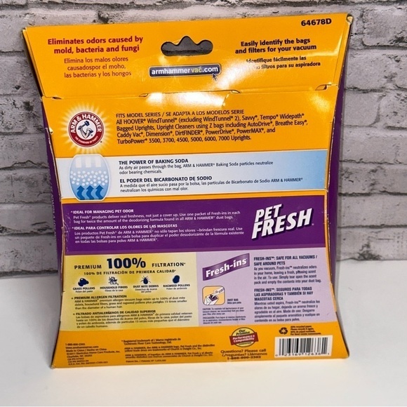 Hoover Y/Z Odor Eliminating Vacuum Bag Arm & Hammer 3 Bags & Scent Packs NIP - Picture 3 of 8